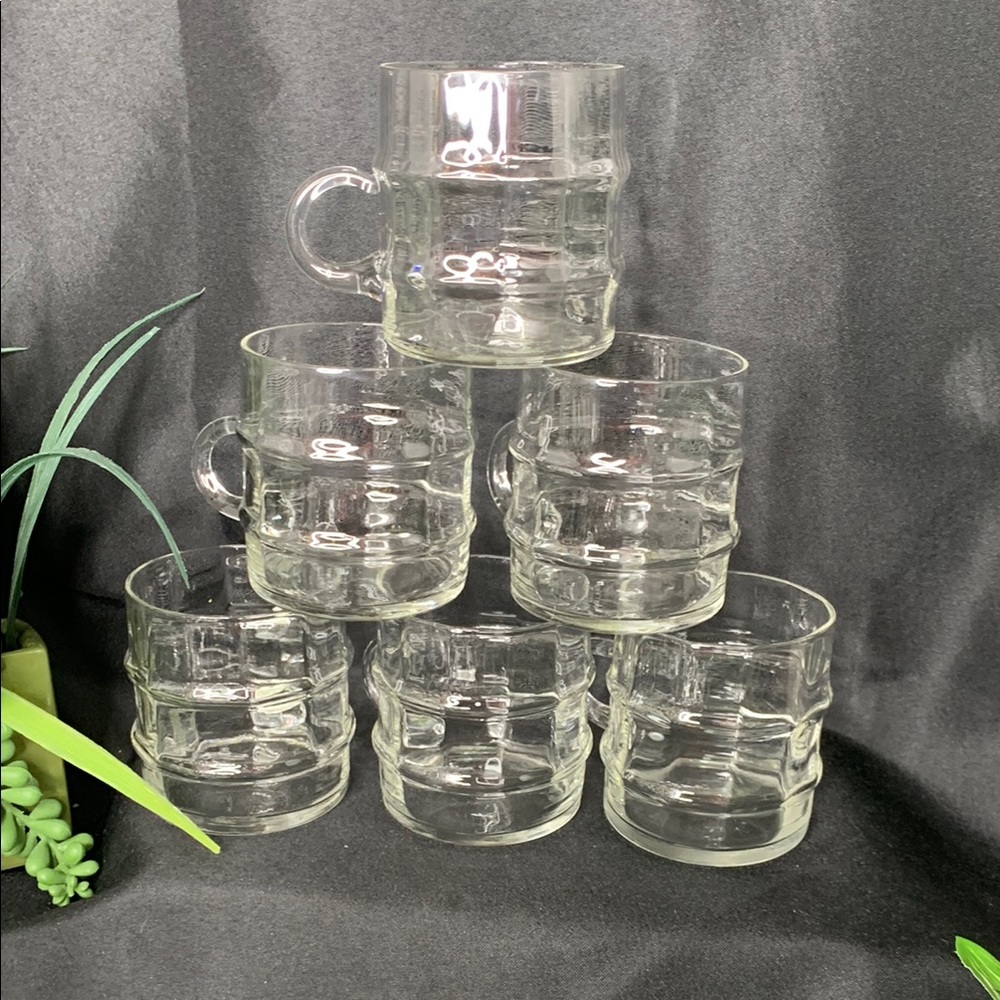 Set of 6 vintage Bamboo by West Virginia Glass punch / cappuccino glasses / cups